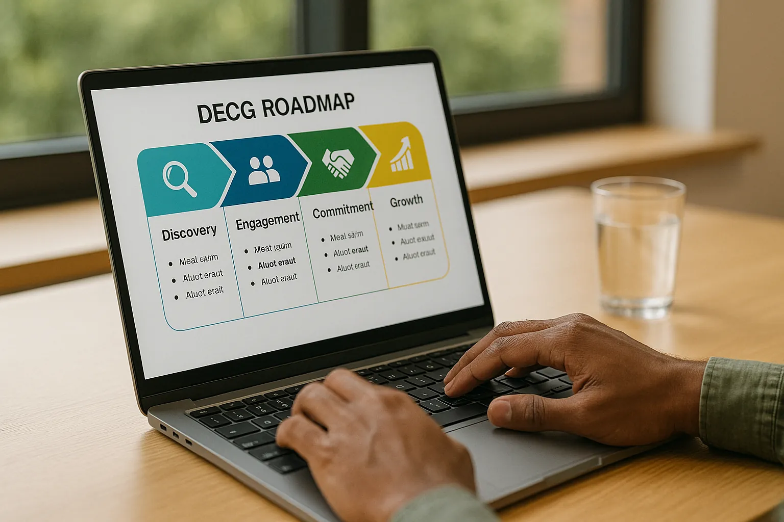 Operations efficiency consulting meeting showing process improvement roadmap and metrics